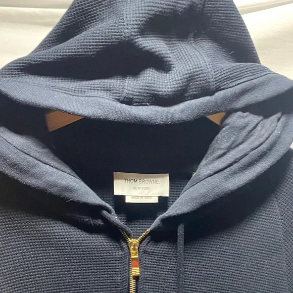 Thom Browne Dark Blue Hoodie with White Stripes - Picture 7 of 8